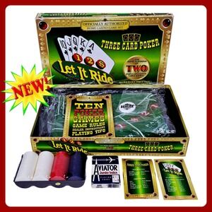 TDC Games Let It Ride Three Card Poker Casino Set Two Sided Felt Chips Cards